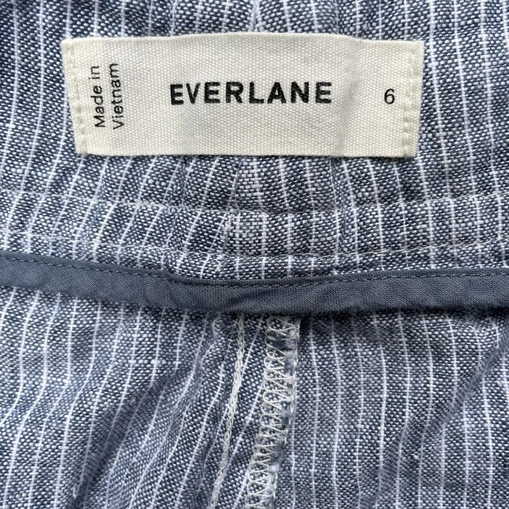 Everlane Women's Linen Pants Size 6 Blue White Stripe High Rise Pleated Wide Leg